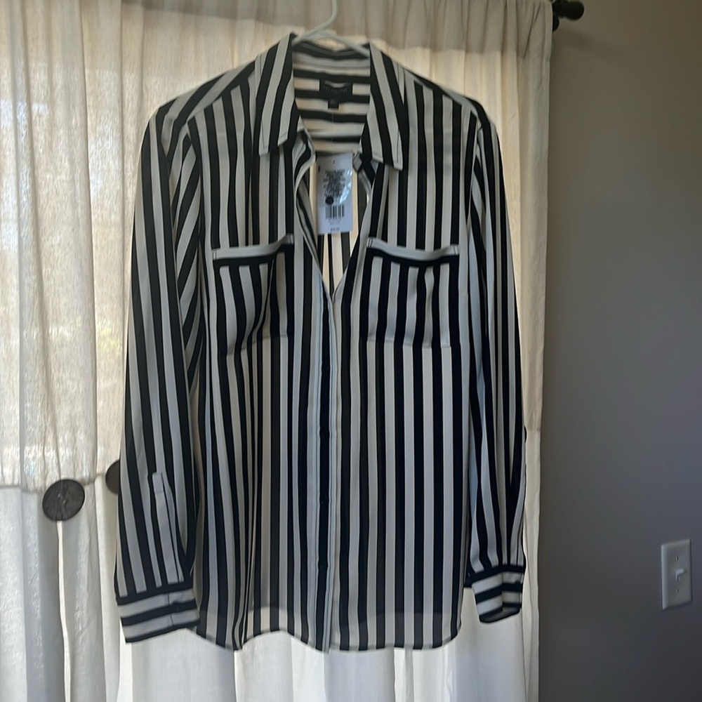 Stunning ivory and black striped blouse, never worn